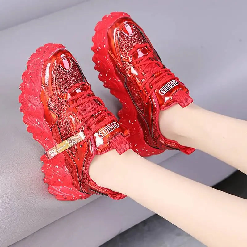 Women's Reflective Platform Sneakers – Casual Walking Shoes Platform Sneakers Axl