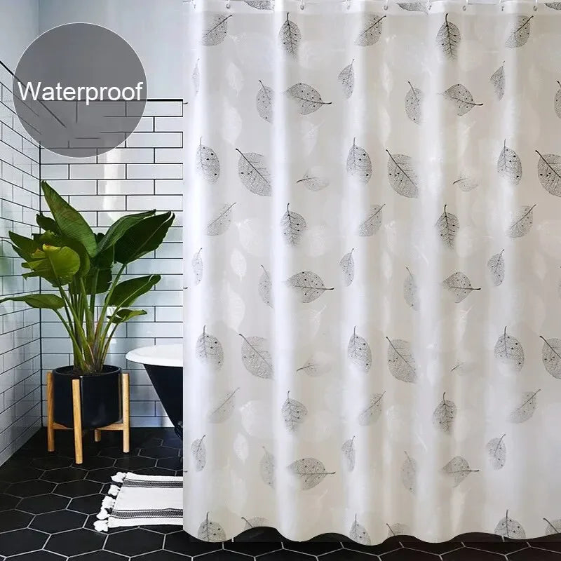 PEVA Waterproof Shower Curtain – Leaf Pattern & Rust-Proof Hooks Shower Curtain Axl