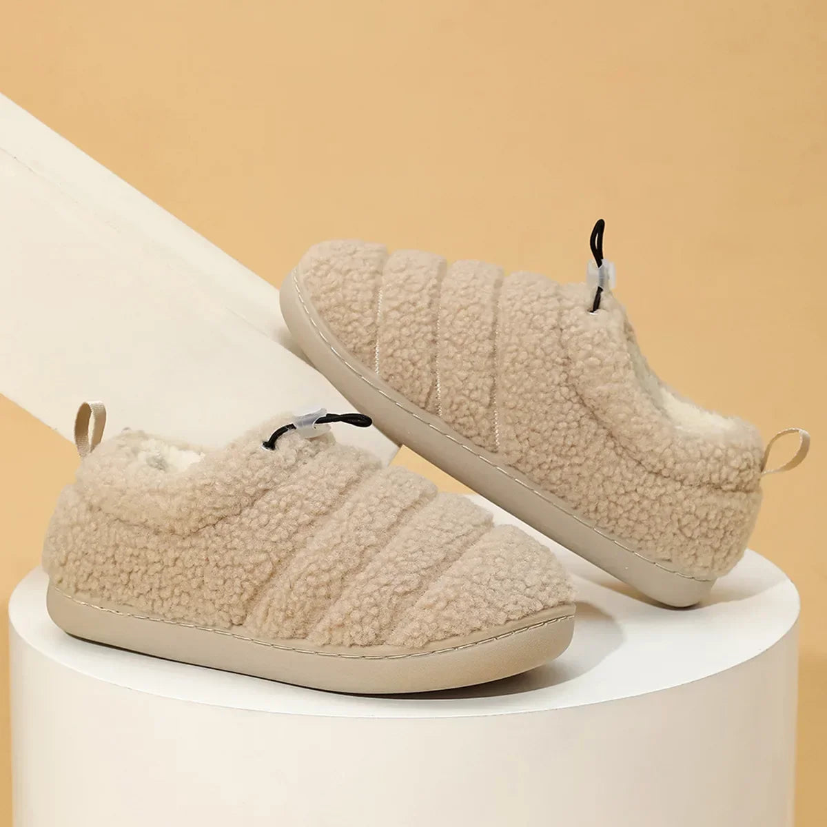 Women's Plush Fluffy Slippers – Warm Anti-Slip Cotton Shoes Plush Women's Slippers Axl Khaki 36-37