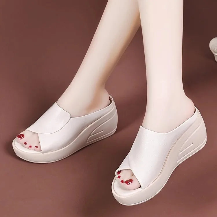 YBQJOO Women's Open Toe Wedge Platform Slippers | Outdoor Wedge Platform Slippers Axl