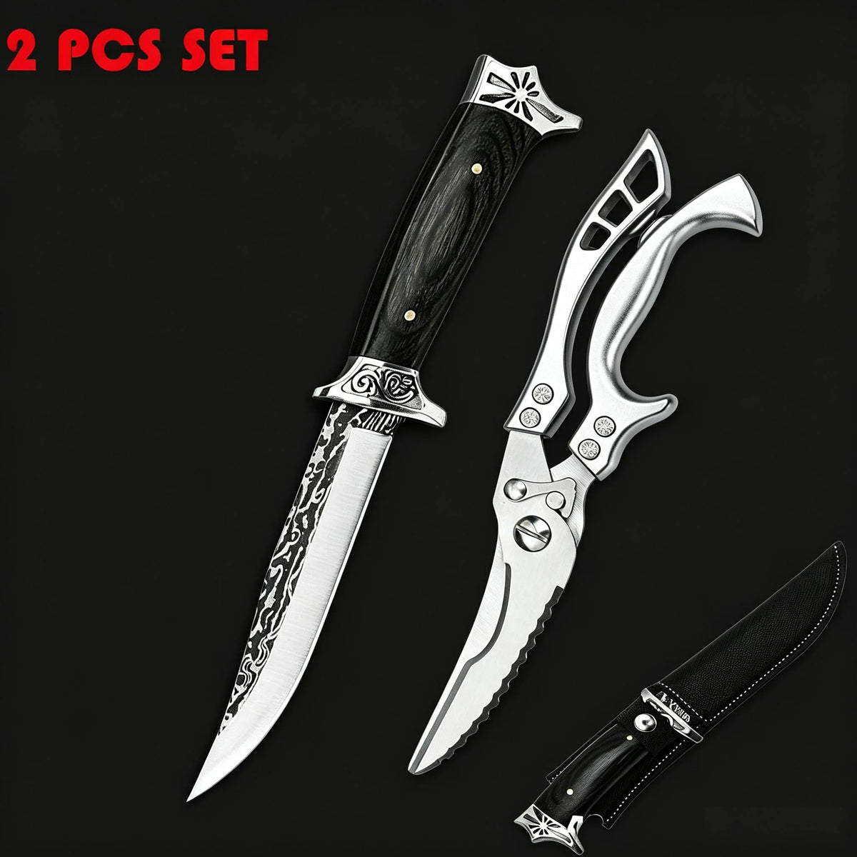 2-Pack Handmade Forged Boning Knife Set – Ebony Handle Steel Forged Boning Knife Set Axl