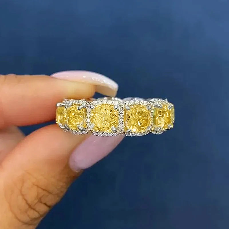 Huitan Yellow Cubic Zirconia Women's Ring – Silver Wedding Band Fashion CZ Ring Axl