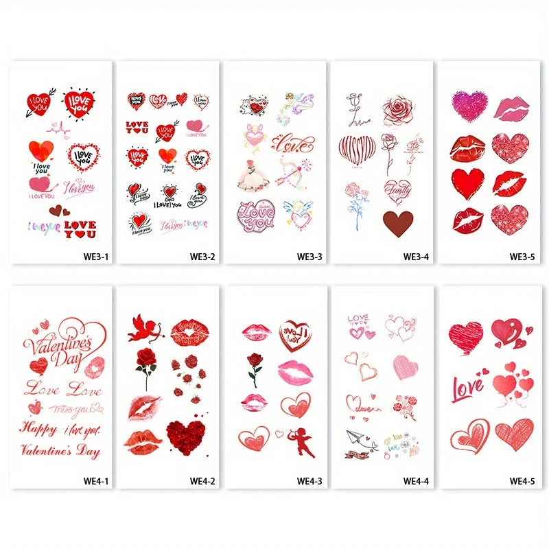 Temporary Tattoos 10 Sheets – Heart, Rose & Love Designs Temporary Tattoos Axl 10pcs