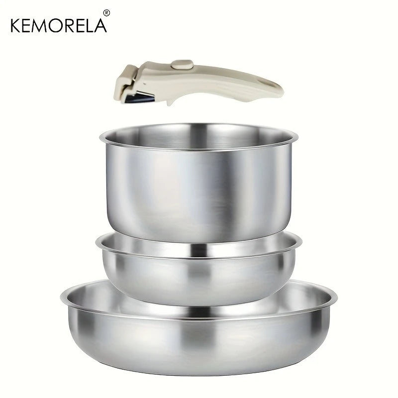 KEMORELA 4-Pc Stainless Steel Cookware Set – Detachable Handle Cookware Set Axl 4PCS