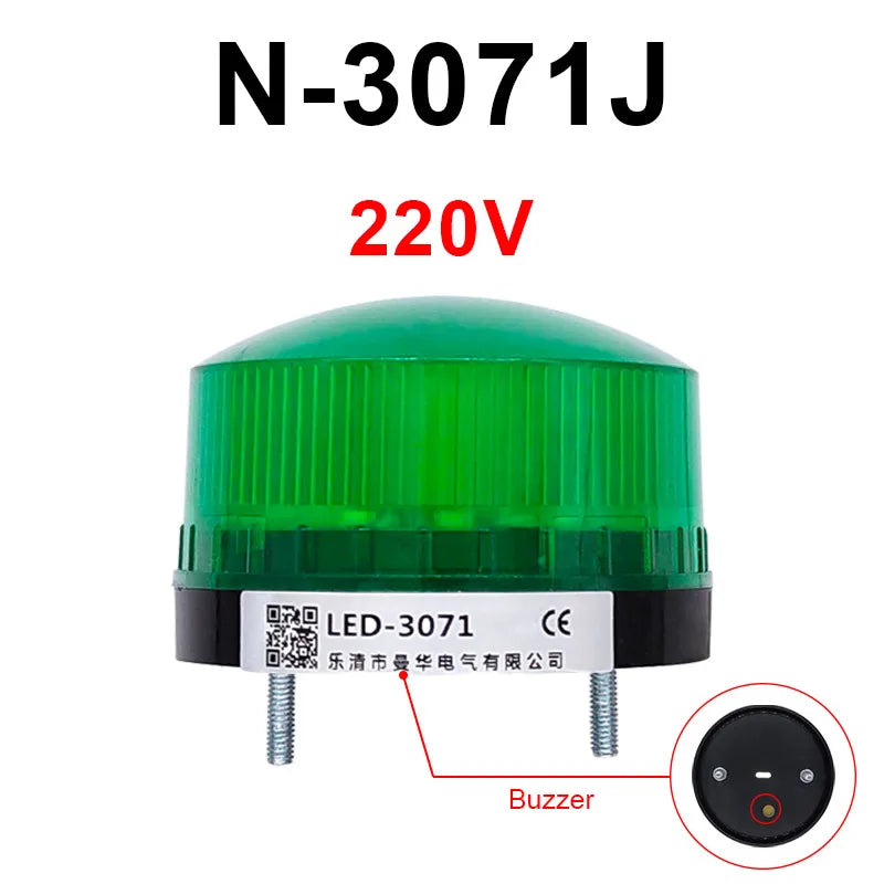 LED Strobe Warning Light with Buzzer | 12V 24V 220V IP44 Strobe Warning Light Axl Green-220V-Buzzer