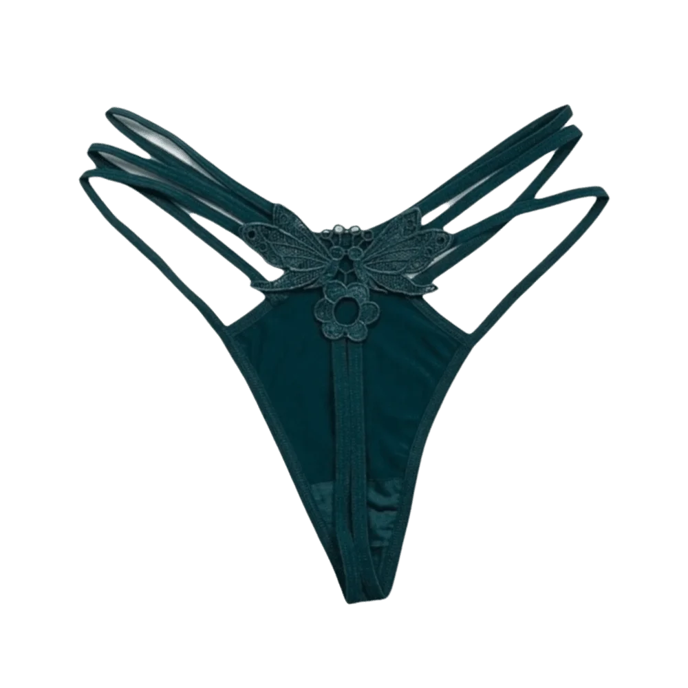 Women's Lace Butterfly Thong – Low Rise Nylon T-Back Panties Thong Panties Axl Dark Green One Size 1pc