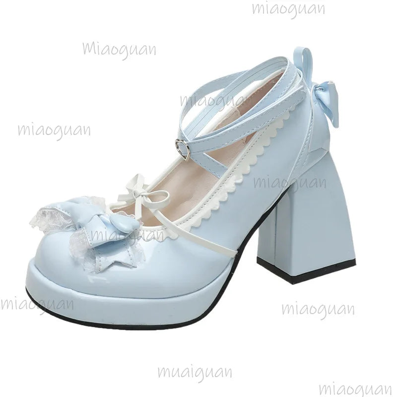 Sweet Lolita Mary Jane Platform Pumps – Chunky Bow Heels Platform Mary Jane Pumps Axl