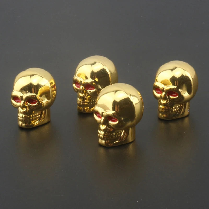 Skull Tire Valve Caps – ABS & Copper, Set of 4 | Cars & Bikes Tire Valve Caps Axl Gold