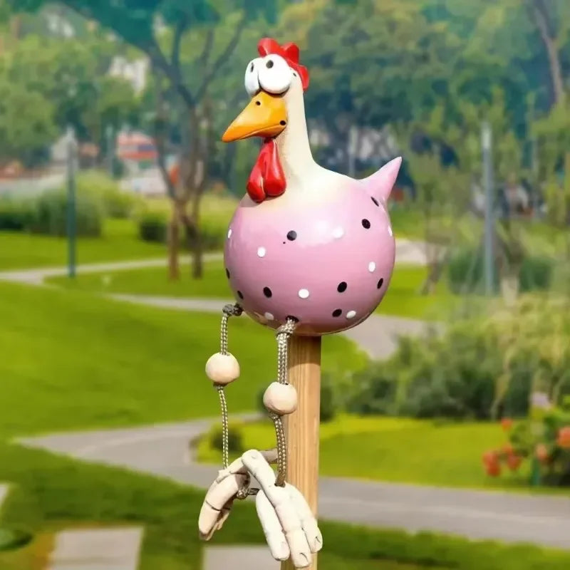 Funny Big-Eyed Chicken Garden Stake | Resin Hen Sculpture Garden Statue Axl