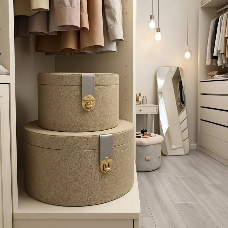 Round Leather Storage Box – Luxury Closet Organizer Bin Leather Storage Box Axl