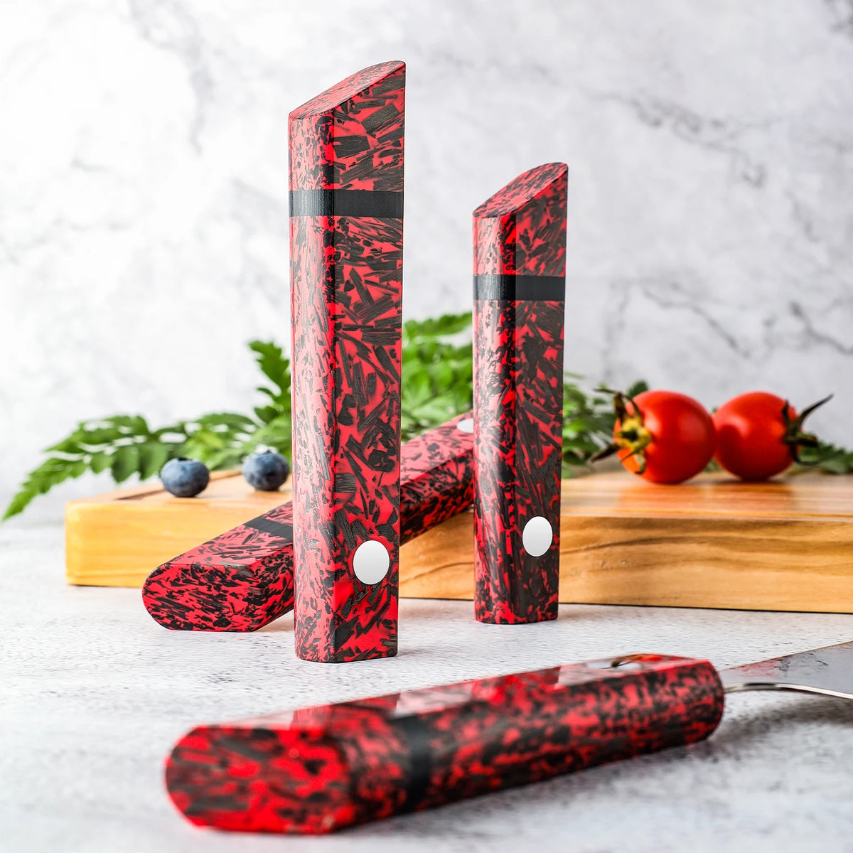 Grandsharp Carbon Fiber Red Resin DIY Knife Handle | Chef & Santoku Knife Handle Axl