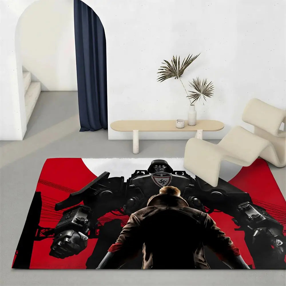 Wolfenstein Classic Game Flannel Floor Mat – Non-Slip Rug Flannel Floor Mat Axl White4 120x160cm