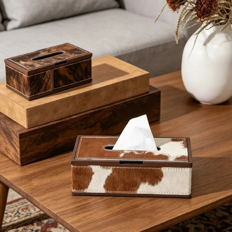 Luxury Horse Hair & Walnut Wood Tissue Box | Decorative Napkin Case Decorative Tissue Holder Axl