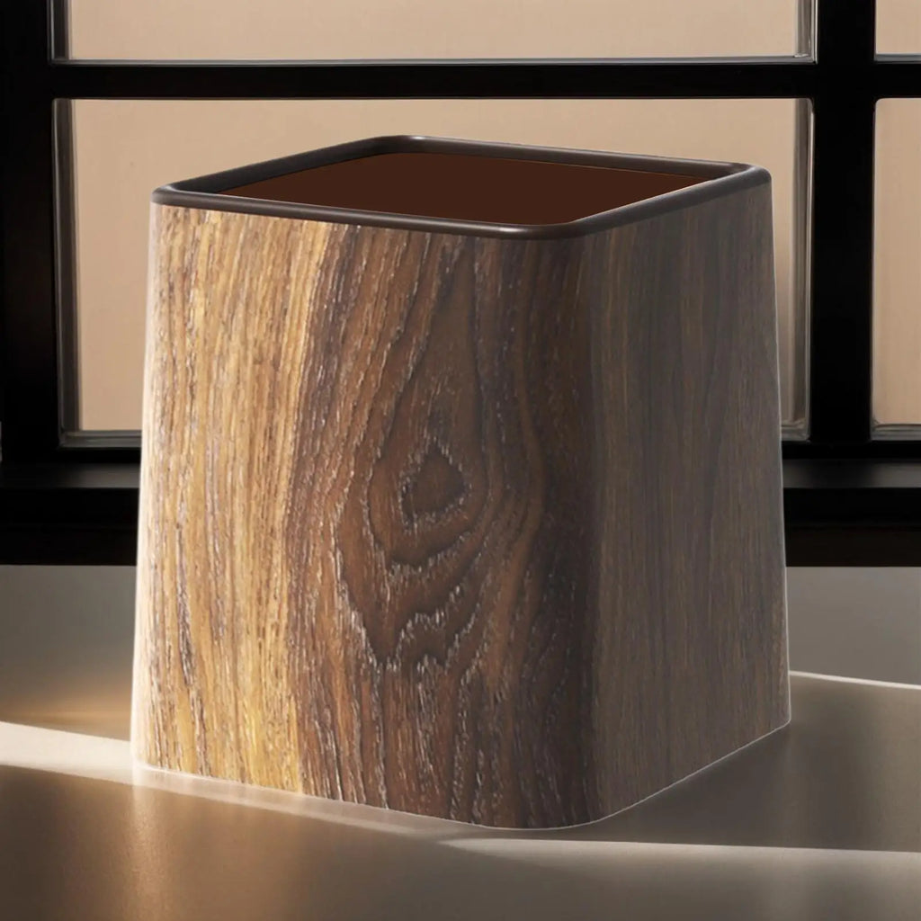 Desktop Trash Can with Lid – Retro Wood Grain Desk Bin Desktop Trash Can Axl