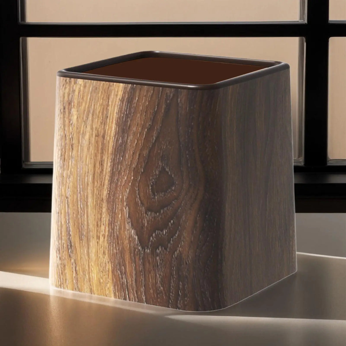 Desktop Trash Can with Lid – Retro Wood Grain Desk Bin Desktop Trash Can Axl