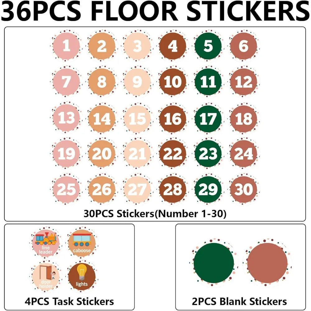 36 Classroom Number Spot Stickers – 4" Vinyl Floor Dots for Kids Classroom Spot Stickers Axl