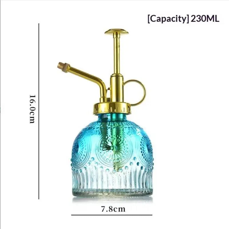 Vintage Glass Plant Mister Spray Bottle – Retro Embossed Design Plant Mister Bottle Axl gold Blue