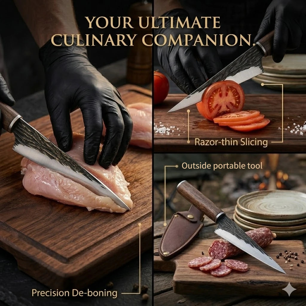 PLYS Forged Boning Knife – Carbon Steel Chef Knife Wood Handle Chef Boning Knife Axl
