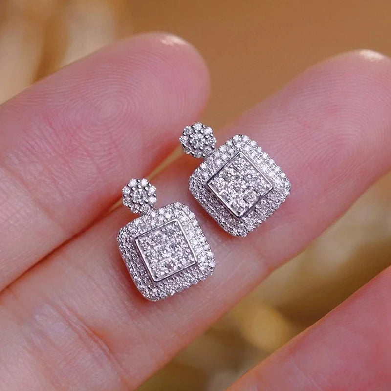 Huitan Geometric CZ Stud Earrings | Full Paved Cubic Zirconia Stud Earrings Axl E5018