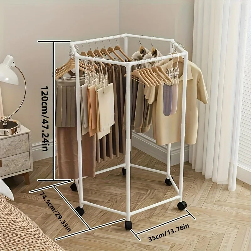Freestanding 6-Bar Clothes Rack with Wheels & Shelves | Steel Freestanding Clothes Rack Axl