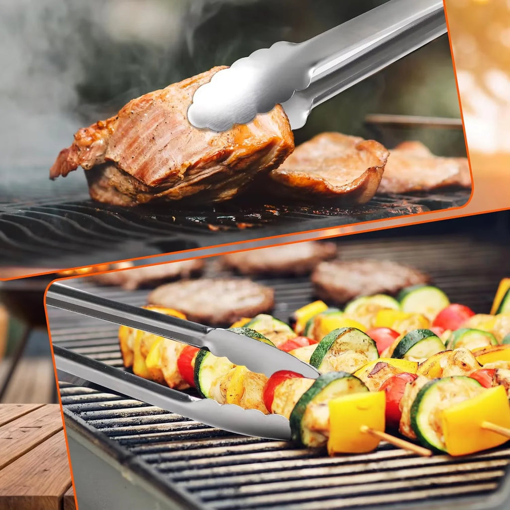 2-Pc Stainless Steel BBQ Tongs Set – 14" & 16" Grill Tongs BBQ Cooking Tongs Axl