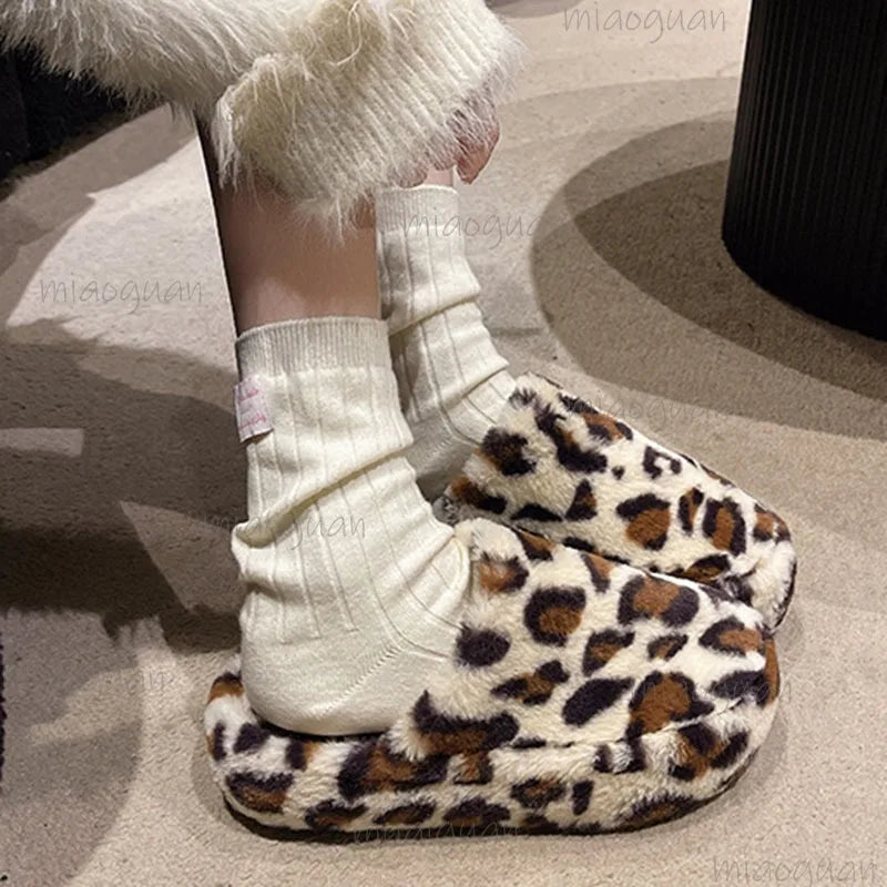Women's Leopard Furry Slippers – Plush Warm Winter Slides Women's Slippers Axl