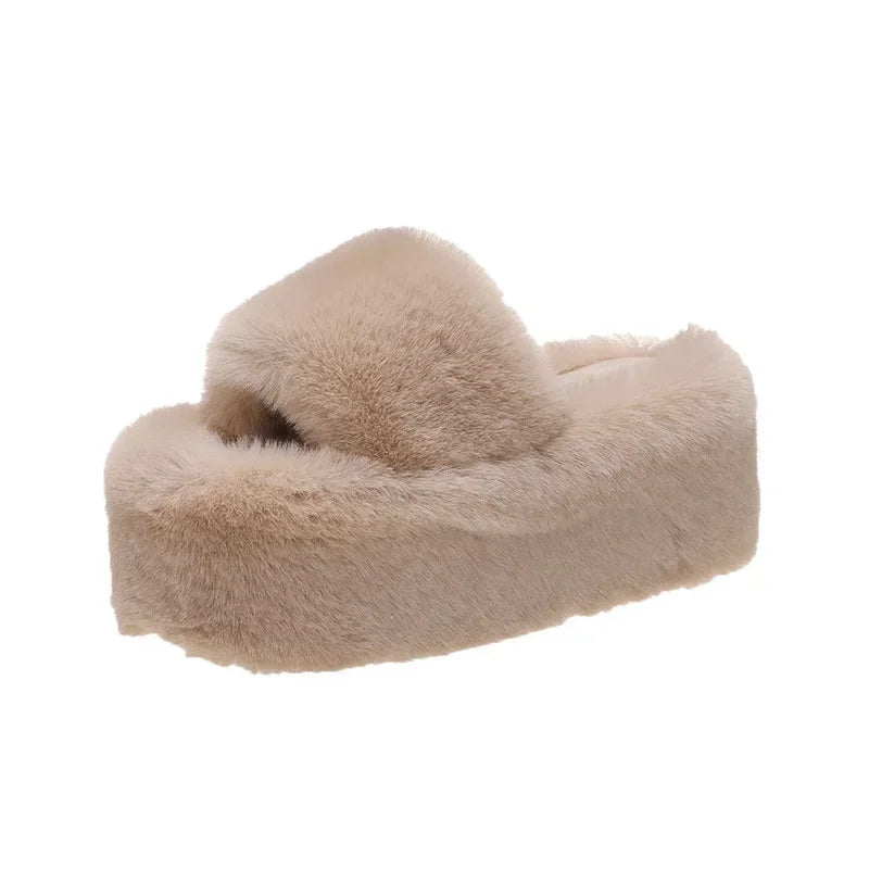 Women's Fluffy Platform Slides – Luxury Plush Fur Slippers Platform Fur Slippers Axl