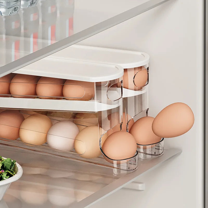 Auto-Rotating Clear Egg Holder – 2-Layer Fridge Organizer Egg Fridge Organizer Axl
