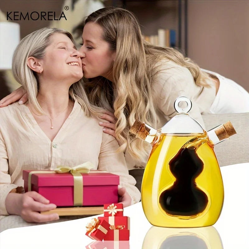 KEMORELA 2-in-1 Glass Oil & Vinegar Dispenser Bottle 350ml Oil & Vinegar Dispenser Axl