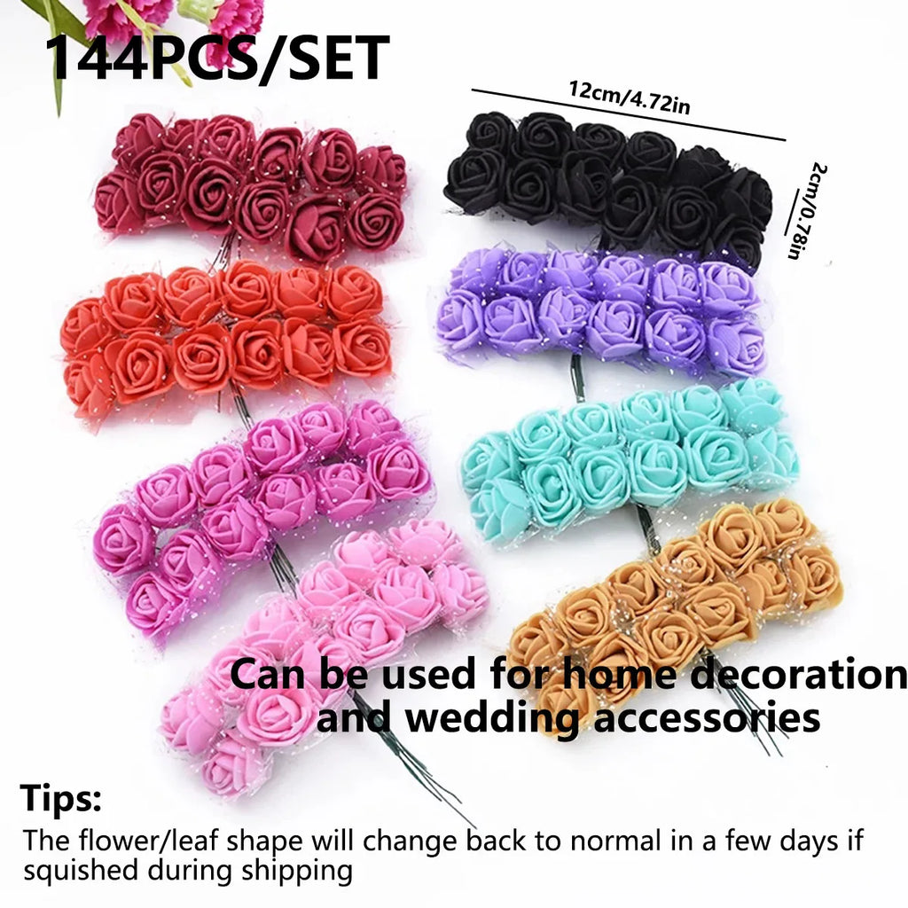 144 Pcs PE Artificial Roses – UV Protected DIY & Wedding Décor Artificial Flowers Axl