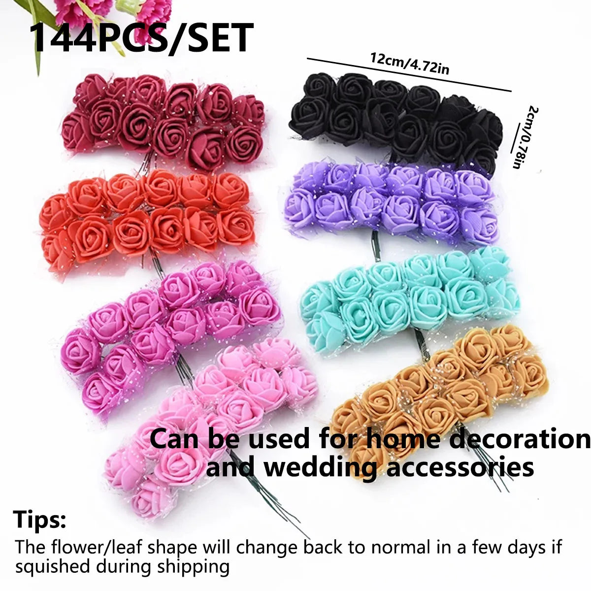 144 Pcs PE Artificial Roses – UV Protected DIY & Wedding Décor Artificial Flowers Axl