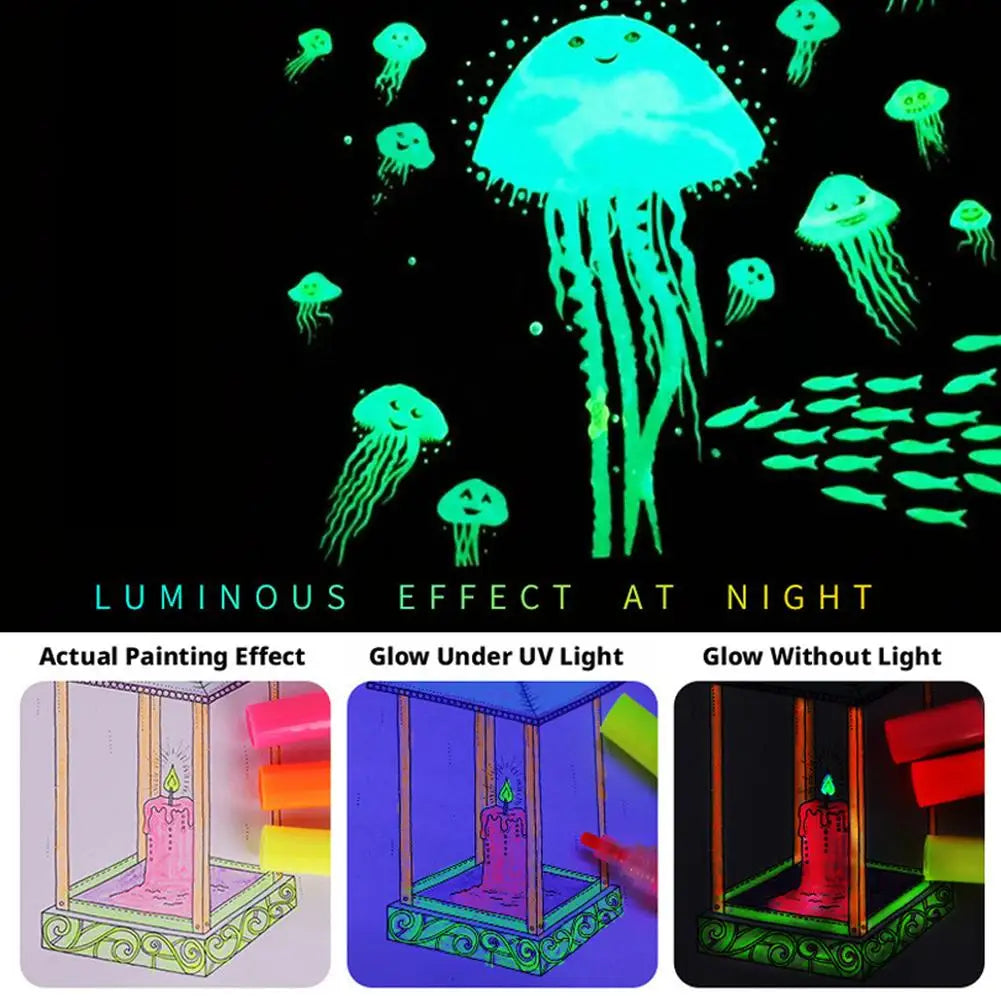 6-Color Glow in the Dark Neon Marker Pens | DIY Art & Crafts Glow Marker Set Axl