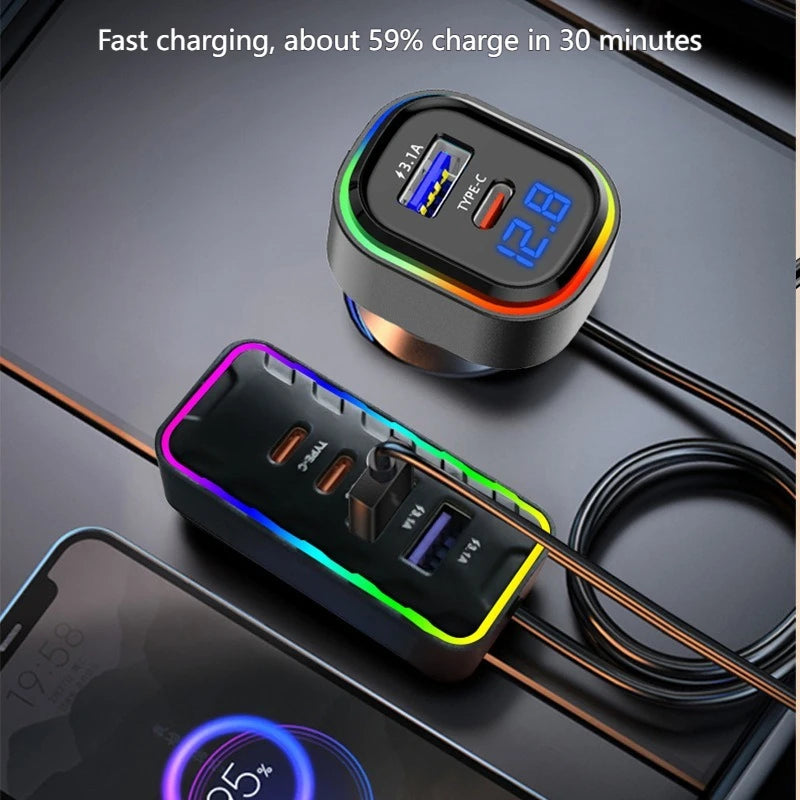 22.5W 7-Port Fast Car Charger – USB & Type-C Family Adapter Car Charger Adapter Axl