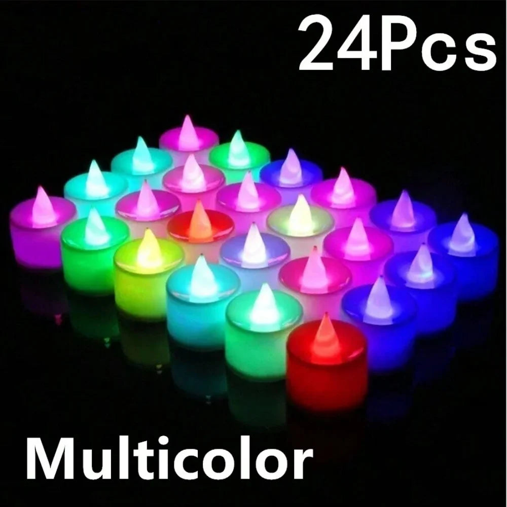 24 Flameless LED Tea Light Candles – 200+ Hrs, Batteries Included Flameless LED Candles Axl 24 pack Multicolor