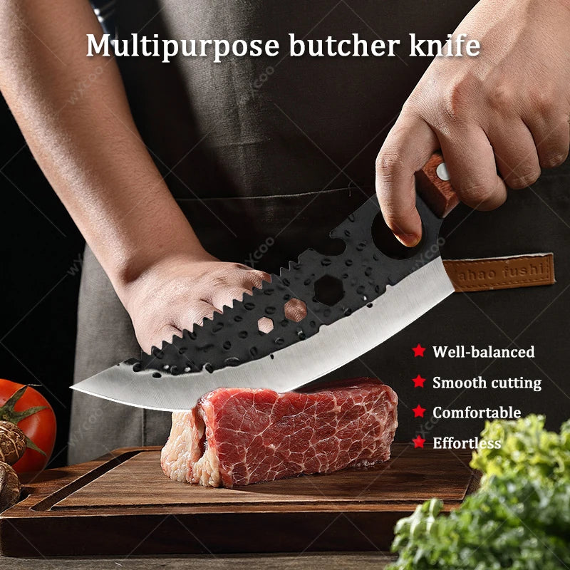Forged Stainless Steel Boning & Meat Cleaver Knife – Wood Handle Kitchen Knife Axl