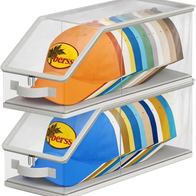 Clear Hat Storage Box – Holds 12 Baseball Caps, Stackable Hat Storage Organizer Axl