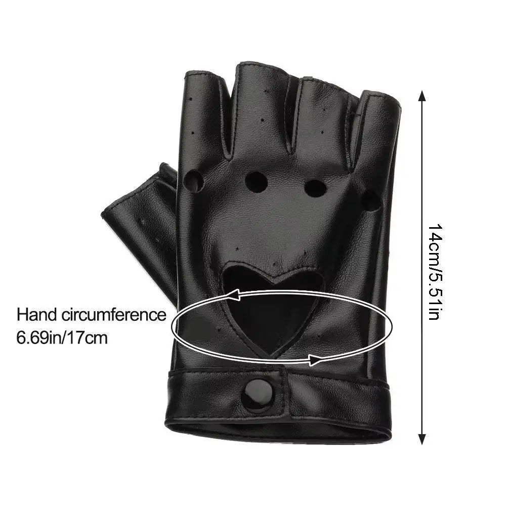 Y2K Punk PU Leather Fingerless Gloves | Heart Hollow Half Finger Fingerless Fashion Gloves Axl