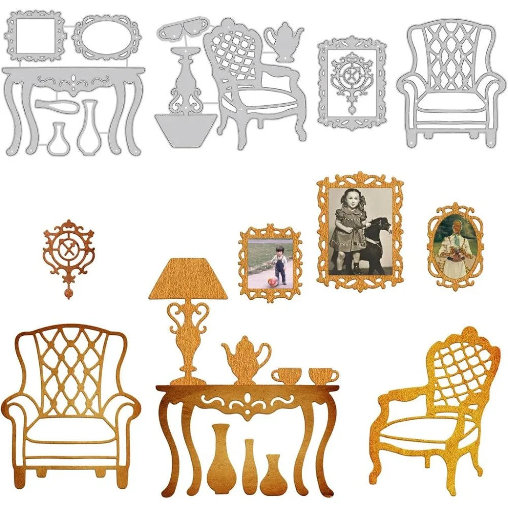 Vintage Furniture Metal Cutting Dies – 10pc Scrapbooking Set Metal Cutting Dies Axl AECH04-19065