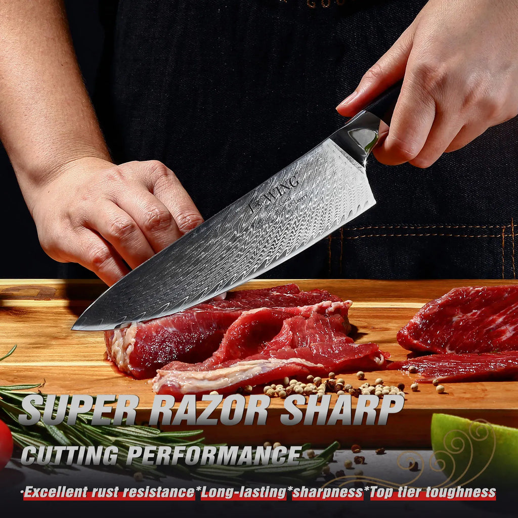 Damascus Steel Chef Knife – Japanese Forged Kitchen Knife & Gift Box Damascus Chef Knife Axl