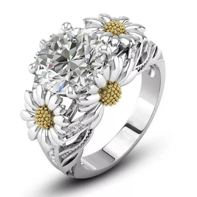 Huitan Sunflower Ring Women – Cubic Zirconia Brass Fashion Band Fashion Ring Axl