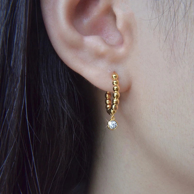 Huitan Beaded Hoop Drop Earrings | Cubic Zirconia Women's Jewelry Drop Hoop Earrings Axl