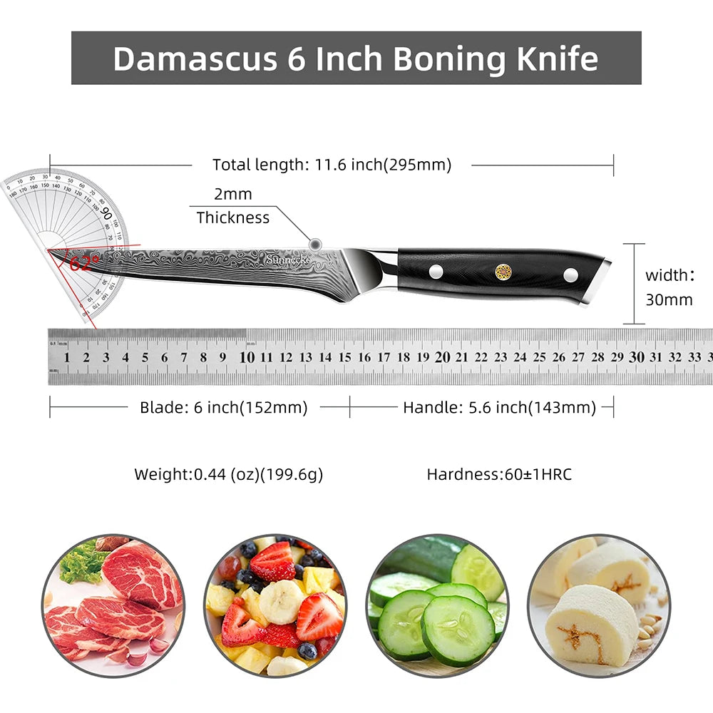 Sunnecko 73-Layer Damascus Steel Kitchen Knife Set | 1-4 Pc Kitchen Knife Set Axl 6 Inch Boning Knife China Mainland