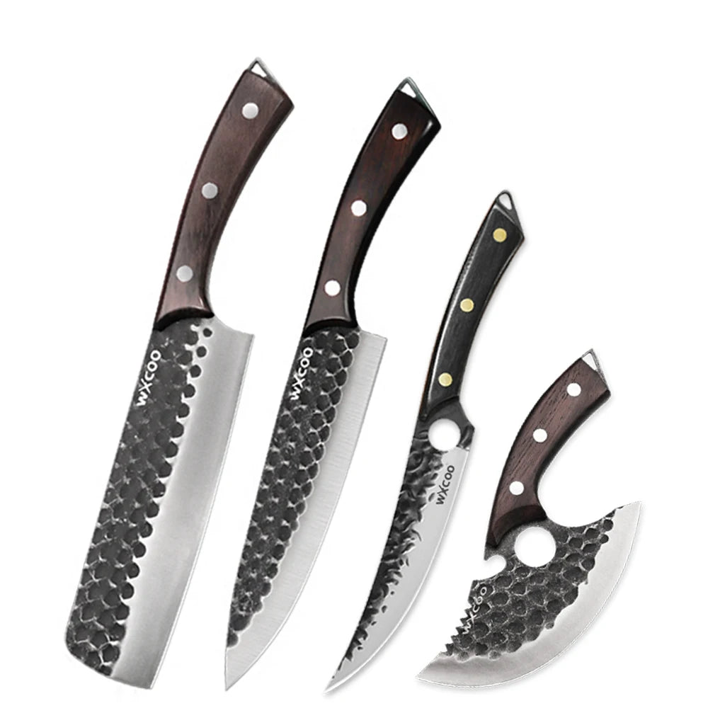 WXCOO Forged Chef Knife Set – Boning, Cleaver & Butcher Chef Knife Set Axl 4pcs