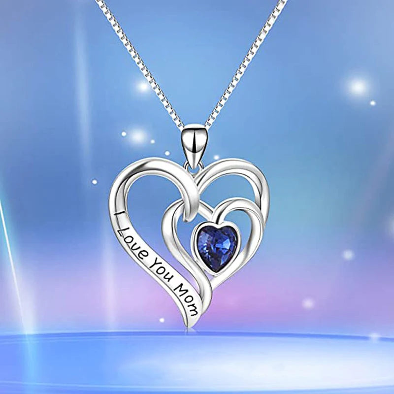 Huitan "I Love You Mom" Heart Blue CZ Pendant Necklace Pendant Necklace Axl XL929 45cm