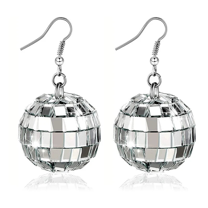 70s Disco Ball Dangle Earrings – Silver Retro Drop Earrings Dangle Earrings Axl 1Pair