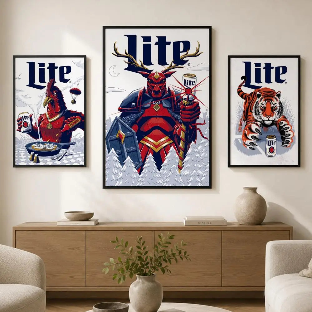 Miller Lite Beer Poster – Waterproof Self-Adhesive Wall Art Decorative Wall Poster Axl