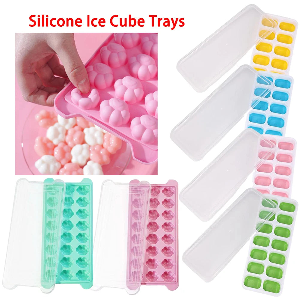 Silicone Ice Cube Tray with Lid – 14-Cube Stackable Mold Silicone Ice Tray Axl