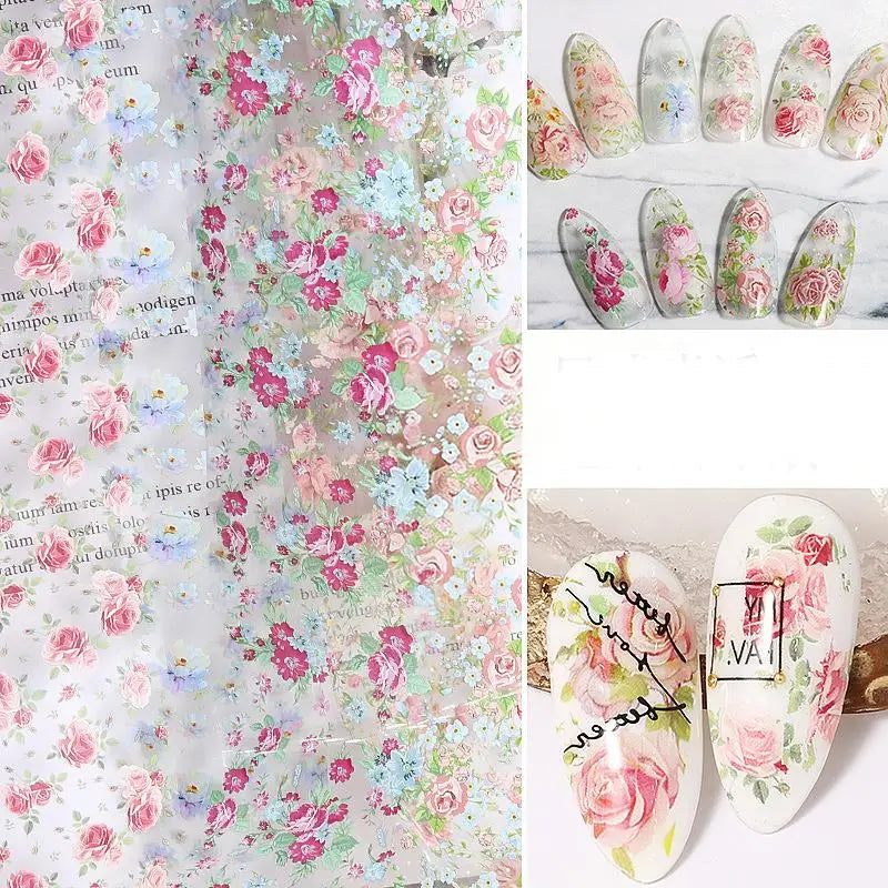 Floral Rose Nail Transfer Foil Stickers – DIY Nail Art Wraps Nail Art Stickers Axl