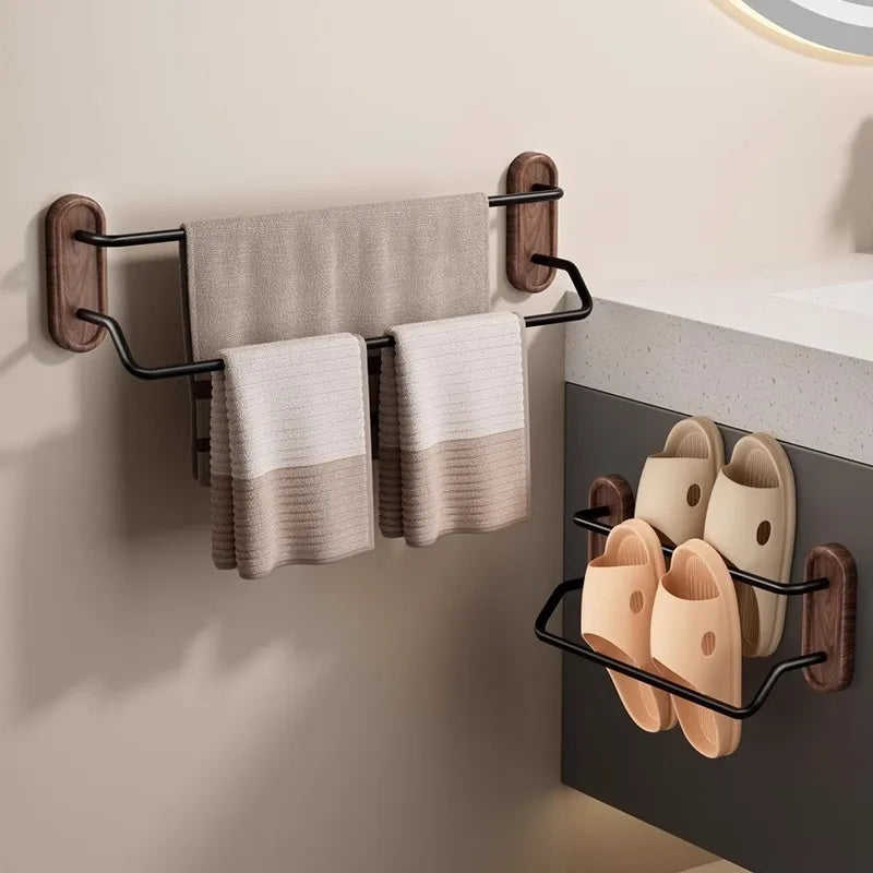 Walnut Double Towel Bar Nordic Wall Rack – 30–60 cm Wall Towel Rack Axl