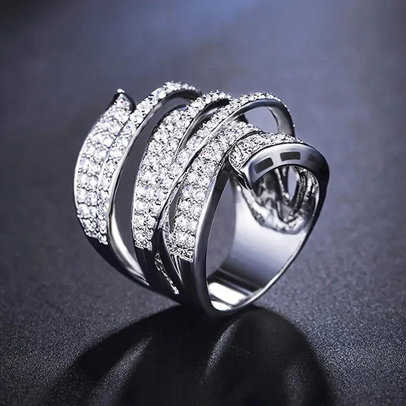 Huitan Wide CZ Pave Women's Statement Ring | Party Jewelry Statement Ring Axl T0403 7